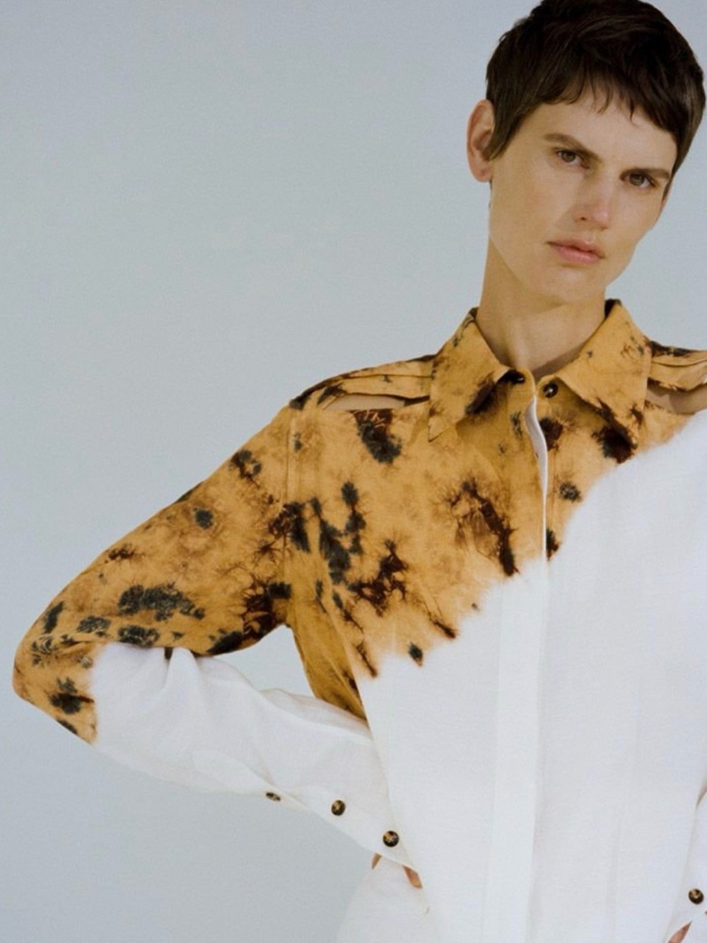 Proenza Schouler Mustard and White Tie-Dye Panel Button-Down Shirt
